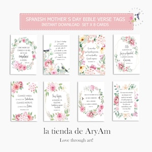 Tarjetas de versículos bíblicos del Día de la Madre imprimibles en español, Tarjetas de Escrituras de mamá en español, Tarjetas de la Biblia de mamá en español, Versículos Bíblicos para mamá