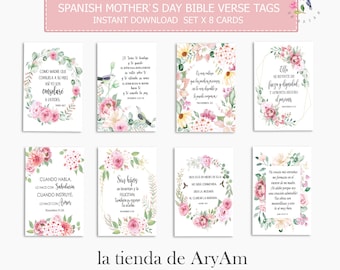 Spaanse afdrukbare Moederdag Bijbelverskaarten, Spaanse moeders schriftkaarten, Spaanse moeders bijbelkaarten, Versículos Biblicos para mamá