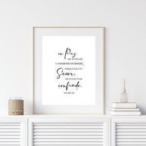 Spanish bible verse, Salmo 4:8,  En Paz me Acostaré, Spanish Psalm 4 8, Verso de la Biblia, Spanish printable, Spanish Scripture Wall Art