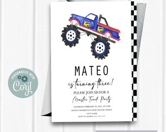 Monster Truck Birthday Invite, Monster Truck invitation, EDITABLE Invitation,  Monster Truck Party, Monster truck Birthday, DIGITAL