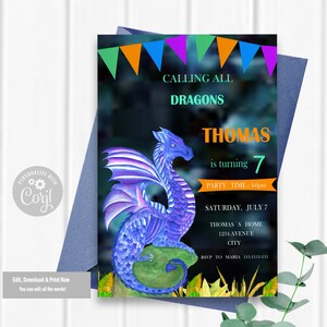 Dragon Birthday Invitation. EDITABLE Birthday Invitation, Dragon Party ...