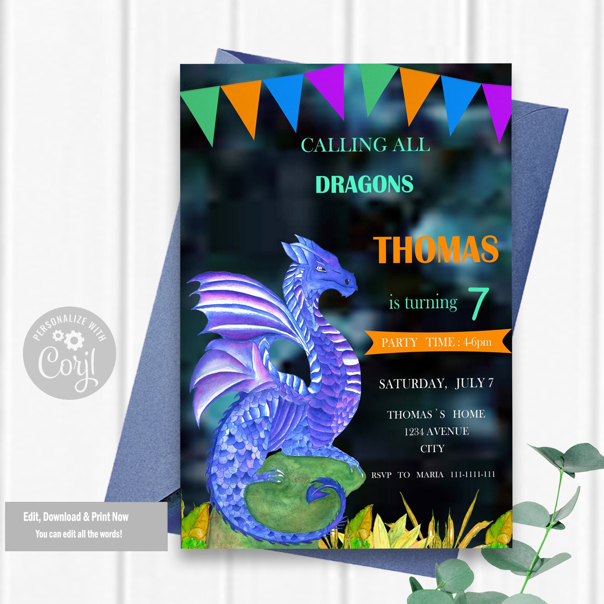 dragon-birthday-invitation-editable-birthday-invitation-dragon-party-decor-kid-birthday-dragon-party-printable-etsy