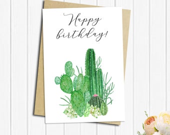 Printable Birthday Card, Cactus Birthday Card,  Happy Birthday, Cactus, Instant Download, 5x7 Greeting Card