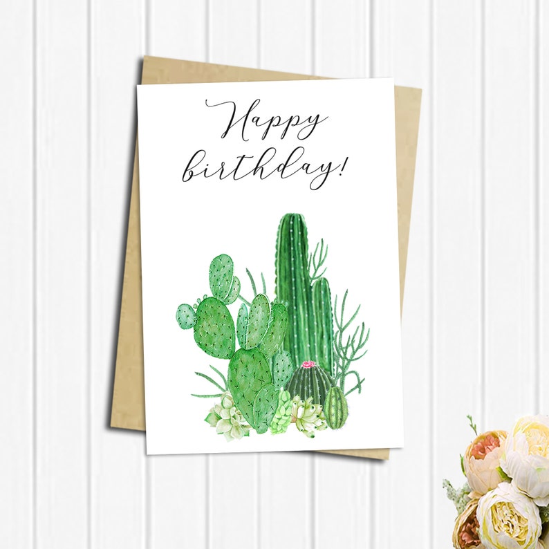 Printable Birthday Card Cactus Birthday Card Happy | Etsy