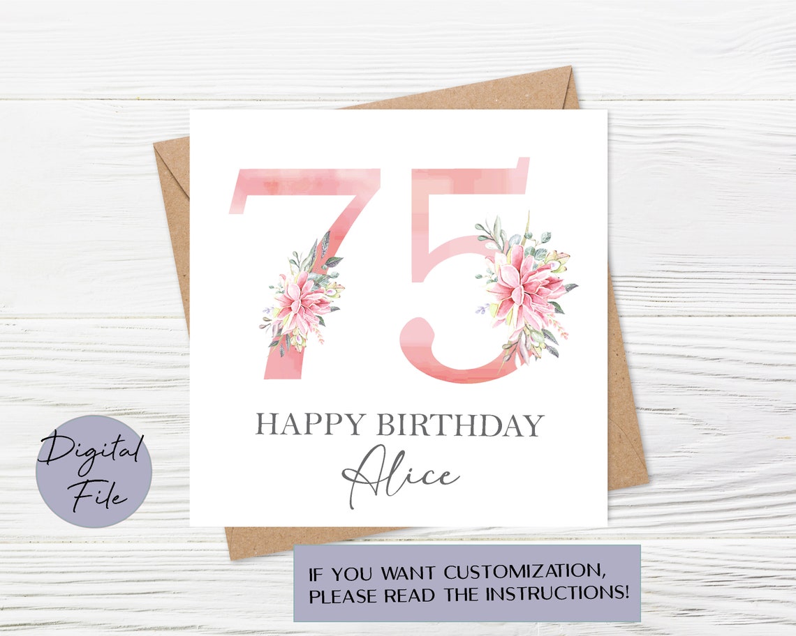 75th Birthday Card 75th Birthday Card Printable Personalised - Etsy