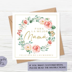 Printable Feliz Dia De Las Madres, Spanish Happy Mother's Day Card, PRINTABLE, Spanish Mothers ...