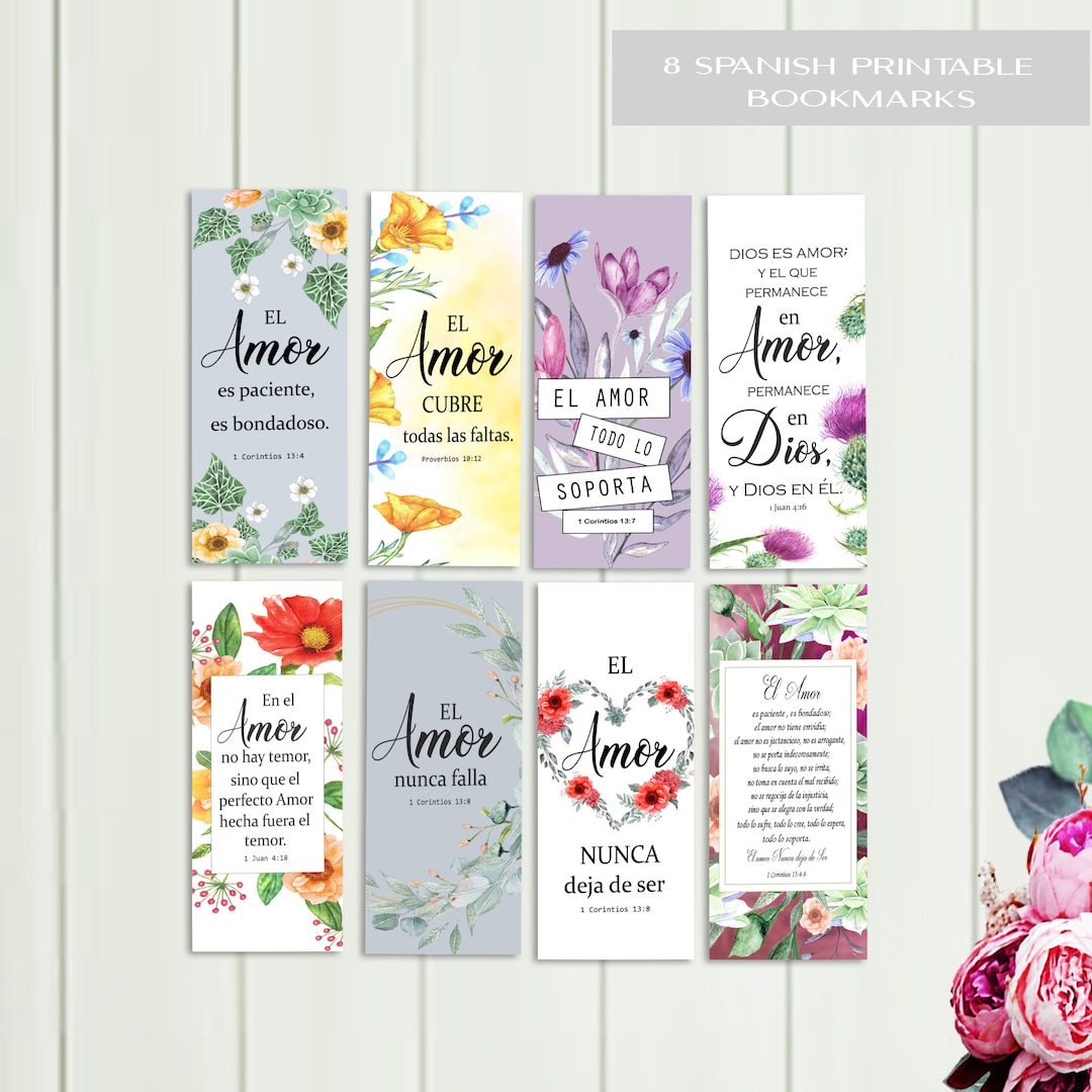 Spanish Bible Bookmarks, Printable Set of 8, 7 X 2.5 Inches, El Amor Bookmarks, Bookmarks