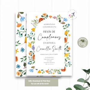 Spanish Wildflowers Birthday Invitation , Floral Birthday Invite, EDITABLE, Spanish Birthday Invite, Any Age Spanish Birthday Invitation