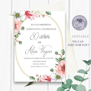 Convite de aniversário espanhol, convite de flores espanholas, convite de aniversário espanhol para qualquer idade, editável