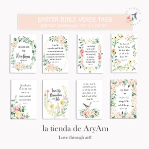 Etiquetas de versículos bíblicos de Pascua, etiquetas de arte de las Escrituras, tarjetas de Pascua de 3,50" x 2,50", versículos bíblicos imprimibles, etiquetas de versículos bíblicos de Pascua, etiquetas de regalo de Pascua