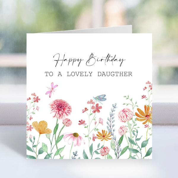 Happy Birthday Daughter, Birthday Card for Daughter, Watercolor Card, DaughterCard, Daughter gift, Flowers Notecard, Instant Download