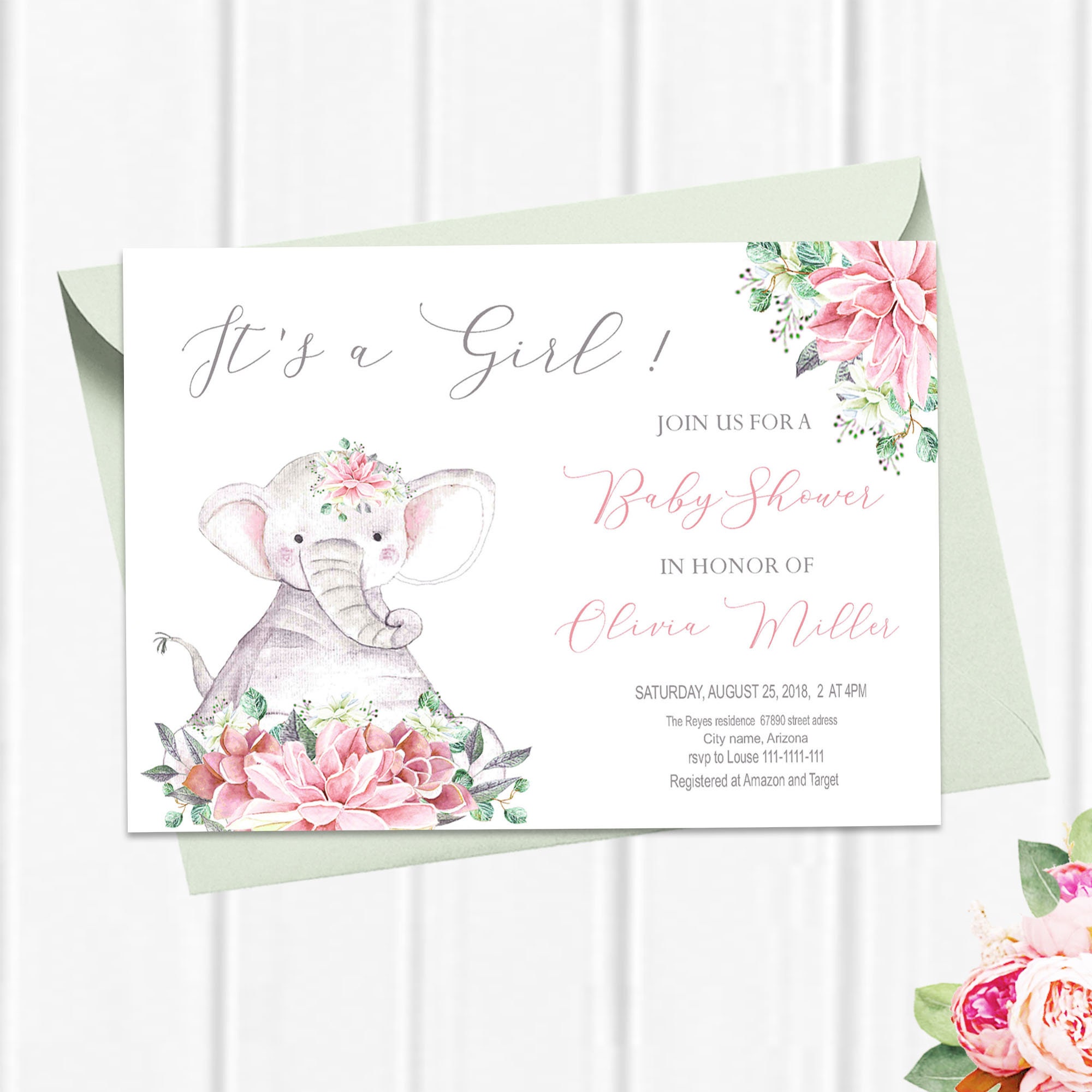 Elephant baby shower invitation Elephant invitation set Etsy