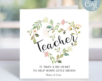 Editable Thank You Teacher Card, Thank You Teacher Card, Printable, It takes a big heart to help shape little minds Card,  Card For Teacher