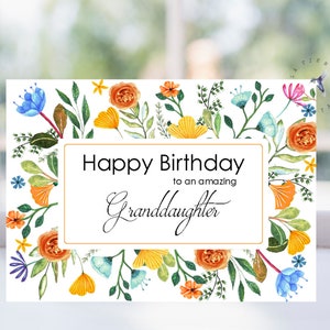 Feliz cumpleaños nieta, Tarjeta de cumpleaños para nieta, Tarjeta de cumpleaños para nieta, Regalo para nieta, Descarga instantánea