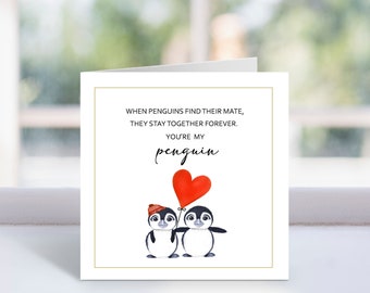 Penguin Valentines Card, Valentines Card for Boyfriend, Husband, Girlfriend, Wife, Anniversary Penguin Card, Penguin Love Card