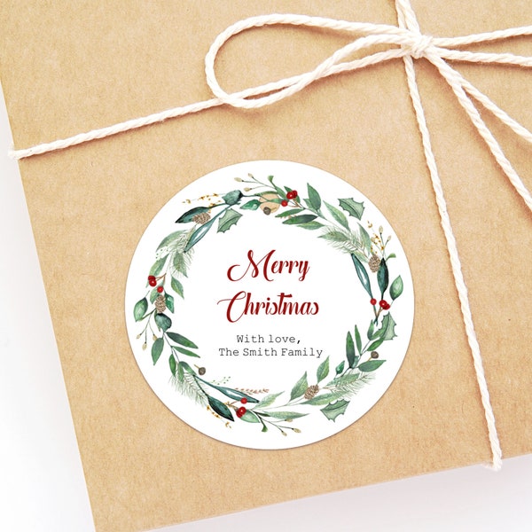 Round Favor Tag Template, Merry Christmas Round Printable Tag, 2" Round Printable Label Stickers, Merry Christmas Round Labels, Holiday Tag