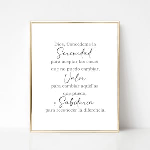 Spaans sereniteitsgebed, Oración de la Serenidad, christelijk gebed, Spaans citaat afdrukbaar, Spaans verslavingsherstelcadeau