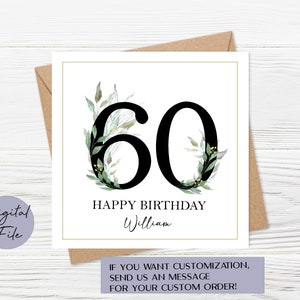 60th Birthday Card, 60th Birthday Card Printable, Personalised 60st ...