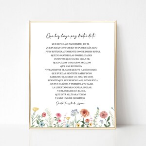 Spaans St. Theresia van Lisieux gebed, Que Hoy Haya Paz Dentro de Ti, Oración de Santa Teresita, Spaans citaat afdrukbaar,