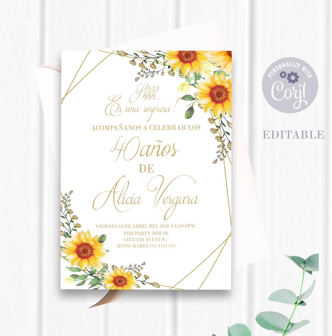 Spanish Birthday Invitation, Spanish Sunflowers Invitation, Any Age