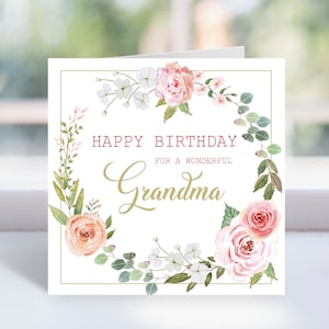 Feliz cumpleaños abuela, tarjeta de cumpleaños para la abuela, rosa rubor tarjeta IMPRIMIBLE, abuela, regalo de la abuela, Descarga instantánea