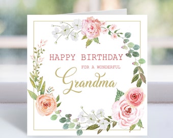 Happy Birthday Grandma, Birthday Card for Grandma, Blush pink roses PRINTABLE card , Grandmother, Grandma gift, Instant Download