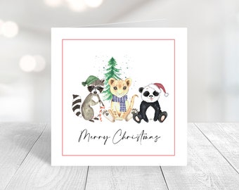 Merry Christmas Card,  Printable Christmas Card, Kids Christmas Card , Watercolor Christmas Card, Christmas card for kids, Instant Download