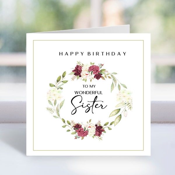 Printable To My Wonderful Sister Happy Birthday Card, Birthday Card For Sister, Sister Card, Instant Download