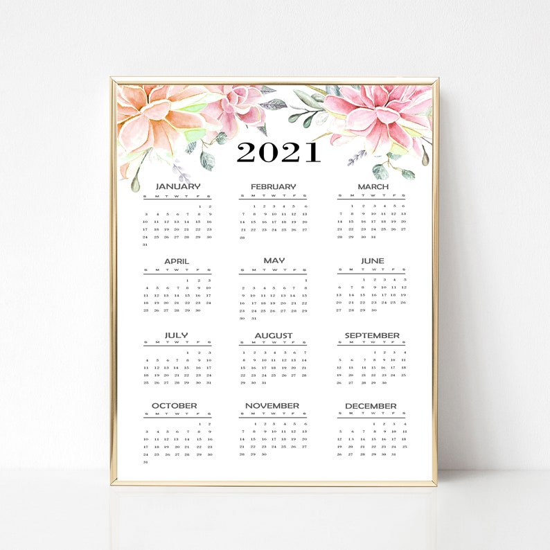 2021 Yearly Calendar 2021 Calendar Succulents Calendar ...