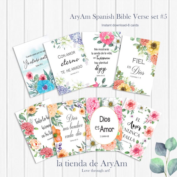 Spanish Bible Verse tags, collage sheet, Scripture art tags,3.50" x 2.50" inspirational cards, 5" x 8",  printable spanish bible verse