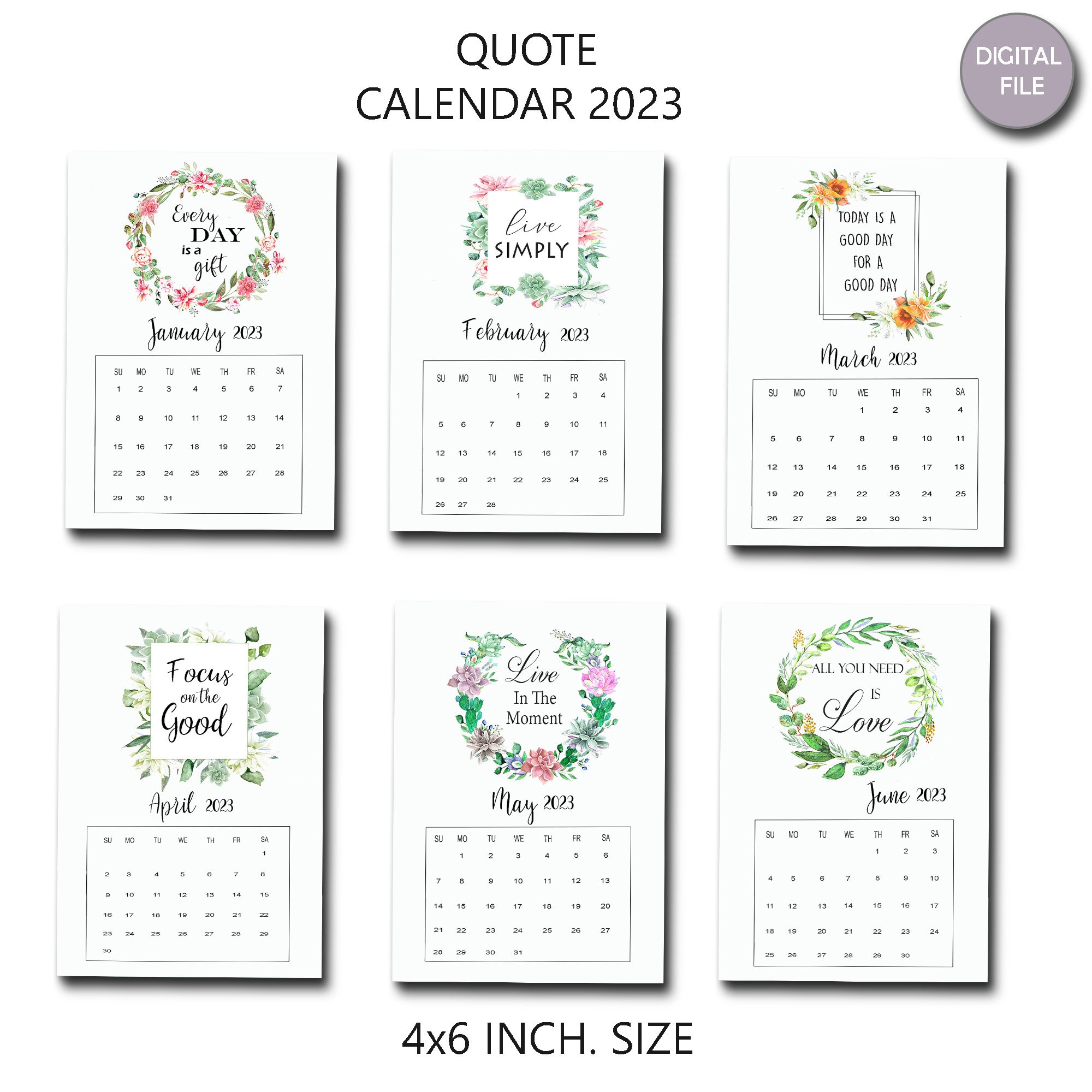 Printable 2023 Quote Calendar Quote Desk Calendar Monthly Etsy