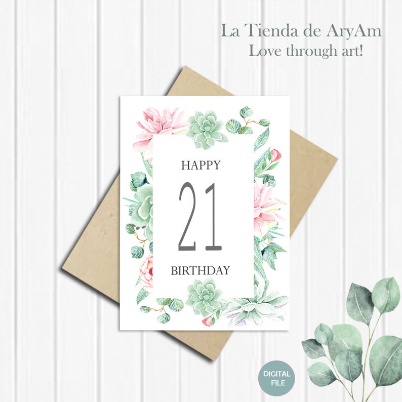 21st Birthday Card Printable, 21st Birthday Card For Her, Floral 21st Birthday Card Printable, Succulent Birthday Card picture regarding 21st Birthday Cards Printable named 21st Birthday Card Printable, 21st Birthday Card For Her, Floral 21st Birthday Card Printable, Succulent Birthday Card