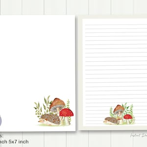 Cute Hedgehog Stationery, Mushroom Notepad, Personalized Notepad, Letter paper, 5x7 notepad ,  Hedgehog To Do Lis, Watercolor