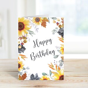 Printable Sunflower Birthday Card, Birthday Card for Her, Happy ...