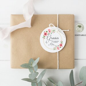Editable Spanish Tag, Muchas gracias tag, Thank you tag, Pink Flowers tag, Fiesta Favor Tags, Printable Thank You,