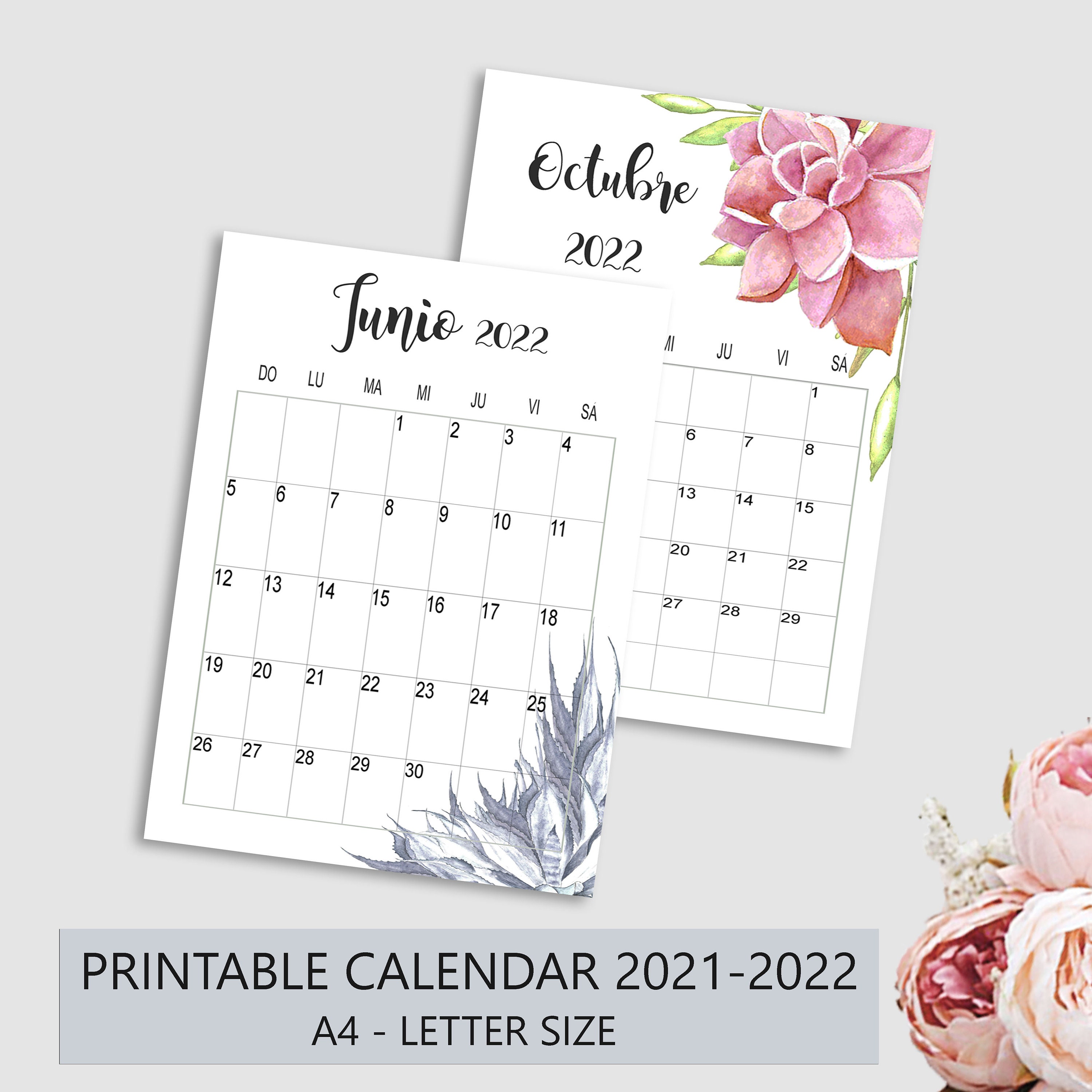 2021 2022 calendar printable spanish wall calendar 2021 2022 etsy