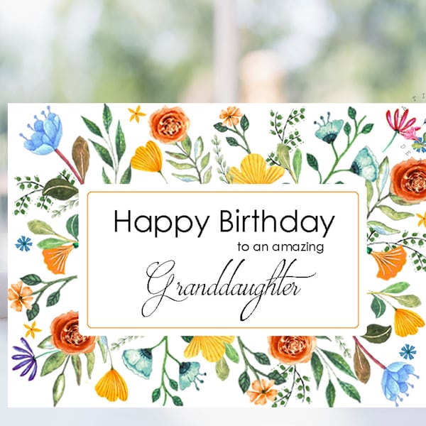 Happy Birthday Granddaughter, Birthday Card For Granddaughter, Granddaughter Birthday Card, Granddaughter gift, Instant Download