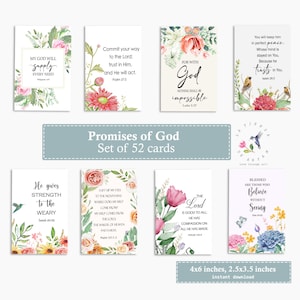 Promises of God for the Whole Year, Promises of God Set, Bible Verse tags, Printable, Christian Gift for Her, 52 Bible Verse Cards