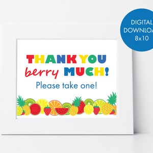 Tutti (Two-tti) Frutti Party Thank You Berry Much Favors Sign 8X10 Blue and Red