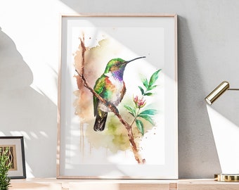 Aquarell Kolibri Print: Tropisches botanisches Wandbild (Digitaler Download)