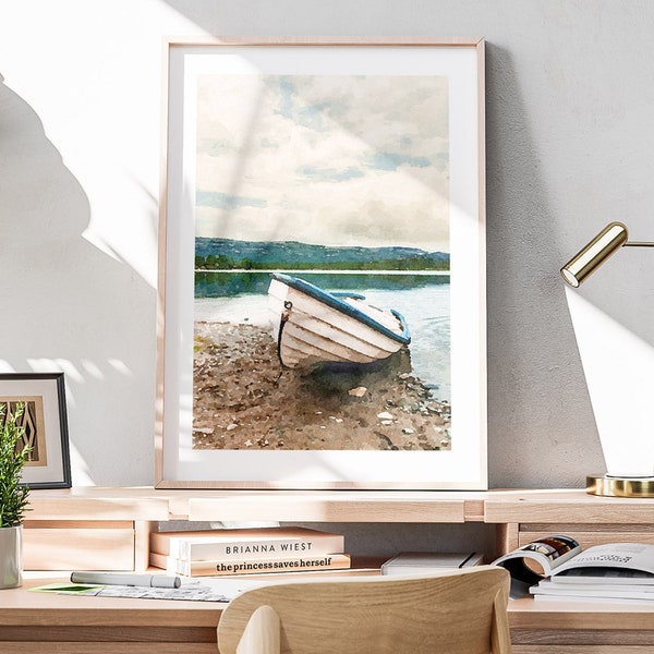 Boat Art Print, Lake House Wall Art, Fishing Boat Watercolor Painting, Nautical Printable Wall Art, Downloadable Prints