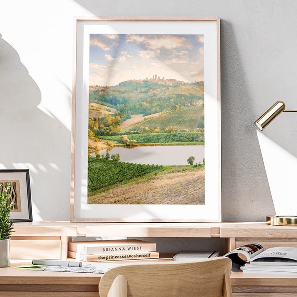 Impression aquarelle Toscane, art mural imprimable, peinture de paysage, impression campagne artistique, décoration murale italienne