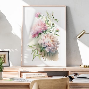Peonies Printable Painting | Watercolor Floral Wall Art | Vintage Peony Poster | Romantic Flower Digital Print