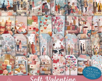 Valentine Ephemera Pack, Printable Junk Journal Kit, Love ATC Cards, Romantic Journal Tags, Digital Download