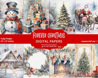 Christmas Scrapbook Paper, Winter Collage, Printable Ephemera (Digital Download)