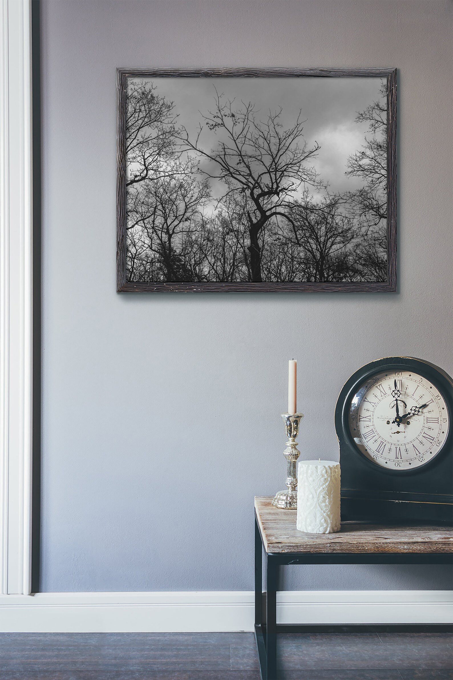 Black and white forest wall art tree print black and white Etsy