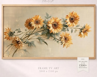 Sunflower Painting Frame TV Art: Vintage Floral Oil Display (Digital Download)
