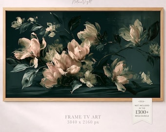 Magnolia Painting Frame TV Art: Dark Floral Oil Download (Digital Download)