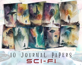 Sci-Fi Fantasy Scrapbook Paper – Cyberpunk Journal Pages and Space Ephemera (Digital Download)