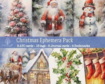 Christmas Ephemera Pack Junk Journal Printable: Vintage Holiday Scrapbook Papers (Digital Download)